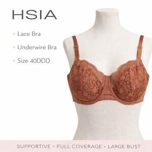 HSIA Lace Underwire Bra 40DDD Full Coverage Supportive Brown Lingerie Intimates